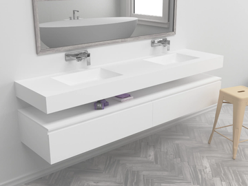 SQUARE - Wall-mounted double rectangular Corian® washbasin by RILUXA - view 2