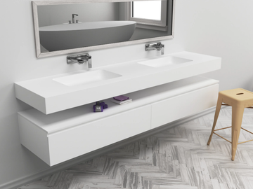 TORONTO - Wall-mounted double rectangular Corian® washbasin by RILUXA - view 2