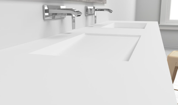 CANADA - Wall-mounted double rectangular Corian® washbasin by RILUXA - view 3