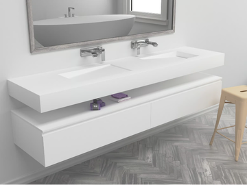 CANADA - Wall-mounted double rectangular Corian® washbasin by RILUXA - view 2