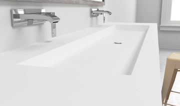 INDIANA - Wall-mounted double rectangular Corian® washbasin by RILUXA - view 3
