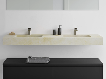 CREMA MARFIL - Wall-mounted double washbasin with integrated countertop by RILUXA - view 2