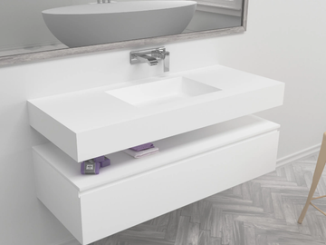 SQUARE - Wall-mounted single rectangular Corian® washbasin by RILUXA - view 2