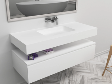 TORONTO - Wall-mounted single rectangular Corian® washbasin by RILUXA - view 2