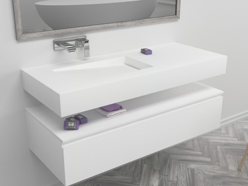 CANADA - Wall-mounted single rectangular Corian® washbasin by RILUXA - view 2