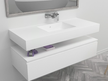 ENERGY - Wall-mounted single rectangular Corian® washbasin by RILUXA - view 2