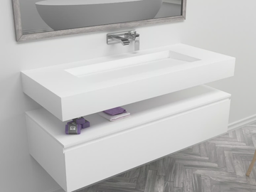 GEORGIA - Wall-mounted single rectangular Corian® washbasin by RILUXA - view 2