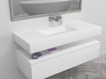 TEXAS - Wall-mounted single rectangular Corian® washbasin by RILUXA - view 2