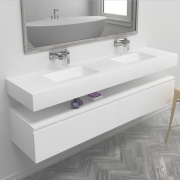 TEXAS - Wall-mounted double rectangular Corian® washbasin by RILUXA - view 3