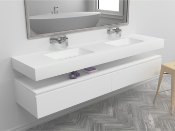 TEXAS - Wall-mounted double rectangular Corian® washbasin by RILUXA - view 2