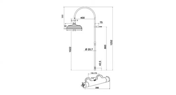 1920-1921 - Wall-mounted brass shower panel with hand shower by RVB - view 3
