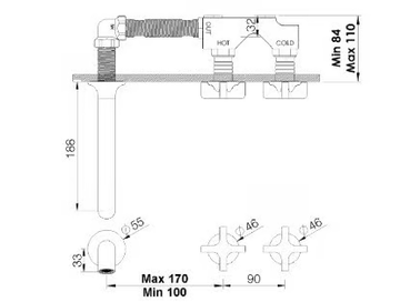 TIMES - 3 hole wall-mounted chromed brass washbasin tap by RVB - view 3