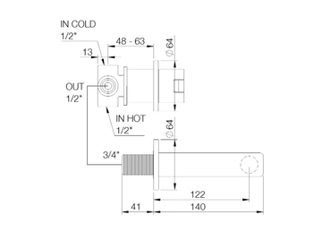 LINE - 2 hole wall-mounted washbasin mixer by RVB - view 3