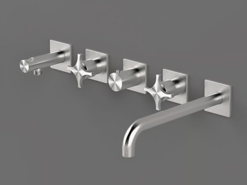 DXN52 - 5 hole wall-mounted Recessed steel bathtub mixer by Radomonte - view 2