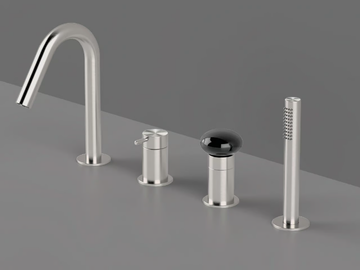 MIR16 - Deck mounted steel bathtub tap with diverter with hand shower by Radomonte - view 2