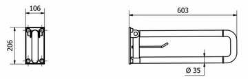 640/840-NY - U-shaped folding extruded aluminium grab bar with paper holder by Saniline - view 3