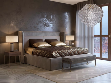 DIVINA - Leather double bed with upholstered headboard by Scandal - view 2