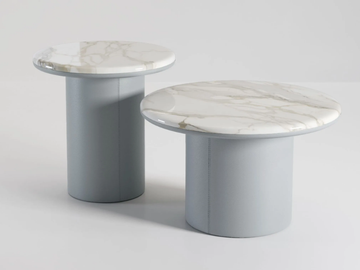 GEMINI - Round marble coffee table with leather base by Secolo - view 2