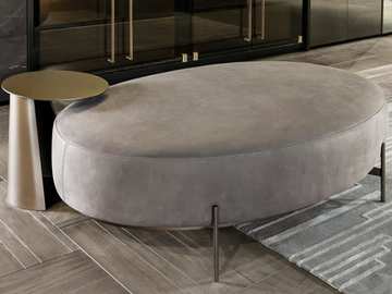SOHO - Upholstered oval leather pouf by Shake - view 3