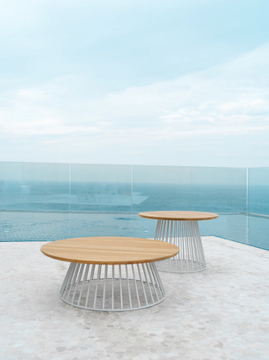 GRID - Round teak garden side table by Solpuri - view 3