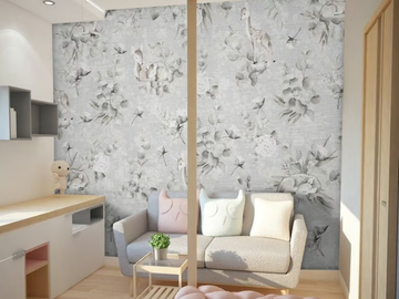 BAMBI FEAT EUCALYPTUS - GRAY - Kids wallpaper with floral pattern by Studijo - view 3