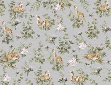 Bambi feat Eucalyptus - Kids wallpaper with floral pattern by Studijo - view 3