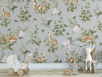 Bambi feat Eucalyptus - Kids wallpaper with floral pattern by Studijo - view 2