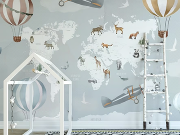 WORLD MAP - WATERCOLUOR - Motif kids wallpaper by Studijo - view 2