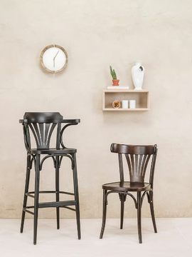 N° 135 - Wooden bar stool with back and footrest by TON - view 3