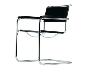 S 34 - Cantilever tanned leather chair with armrests by Thonet - view 2