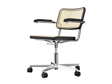 S 64 VDR - Swivel wicker chair with castors with 5-spoke base by Thonet - view 2
