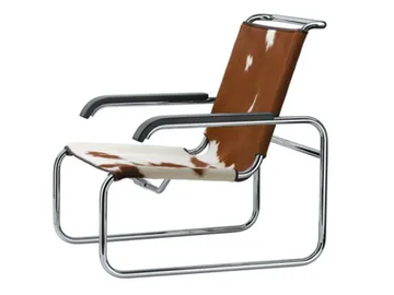 S 35 LV - Sled base cowhide armchair with armrests by Thonet - view 2