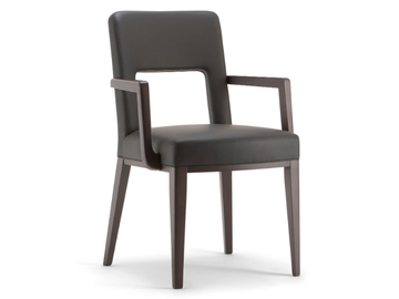 MONTREAL - Upholstered leather chair with armrests open back by Tirolo - view 2