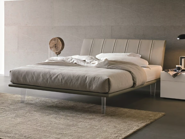 SEVEN - Leather double bed with upholstered headboard by Tomasella - view 2