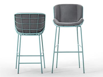 SKIN - Upholstered metal stool with footrest with back by TrabA' - view 2
