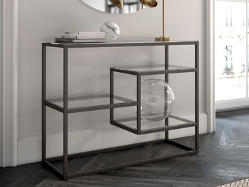 SQUARE - Rectangular glass and marble console table with shelving by Tremolada - view 2