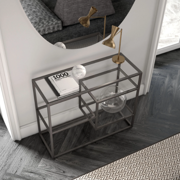 SQUARE - Rectangular glass and marble console table with shelving by Tremolada - view 3