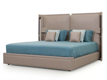 ECLIPSE - Leather double bed with upholstered headboard by Turri - view 2