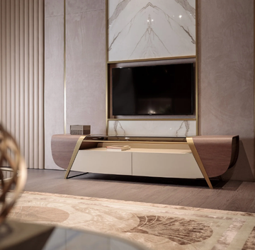 MELTING LIGHT - Wood and glass TV cabinet with drawers by Turri - view 3