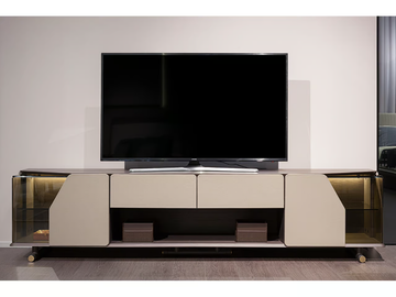VINE - Wooden TV cabinet with leather doors and drawers by Turri - view 3