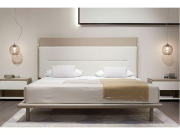 ZERO - Leather double bed with upholstered headboard by Turri - view 3