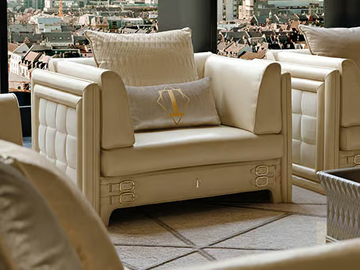 NUMERO TRE - Upholstered leather armchair with armrests by Turri - view 2