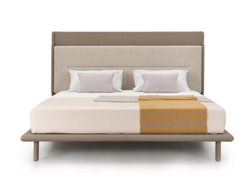 ZERO - Leather double bed with upholstered headboard by Turri - view 2
