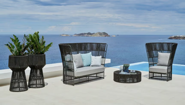 TIBIDABO - Round coffee table with synthetic fiber weaving, glass top by Varaschin - view 3