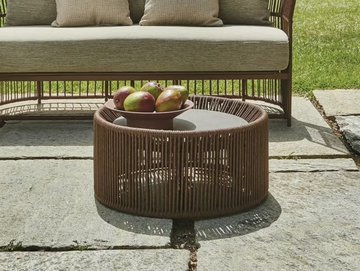 TIBIDABO - Round coffee table with synthetic fiber weaving, glass top by Varaschin - view 2