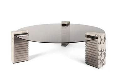 ADMETO - Round glass and steel coffee table for living room by Visionnaire - view 2