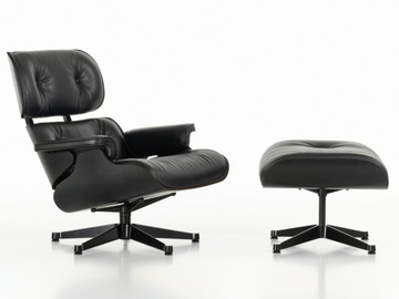 EAMES LOUNGE CHAIR & OTTOMAN BLACK VERSION - Swivel leather armchair with footstool by Vitra - view 2