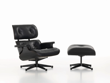 EAMES LOUNGE OTTOMAN BLACK VERSION - With 4-spoke base leather footstool by Vitra - view 3