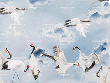 DANCING CRANES - Oriental wallpaper, eco-friendly, PVC free and washable by WallPepper®/Group - view 3