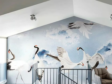DANCING CRANES - Oriental wallpaper, eco-friendly, PVC free and washable by WallPepper®/Group - view 2